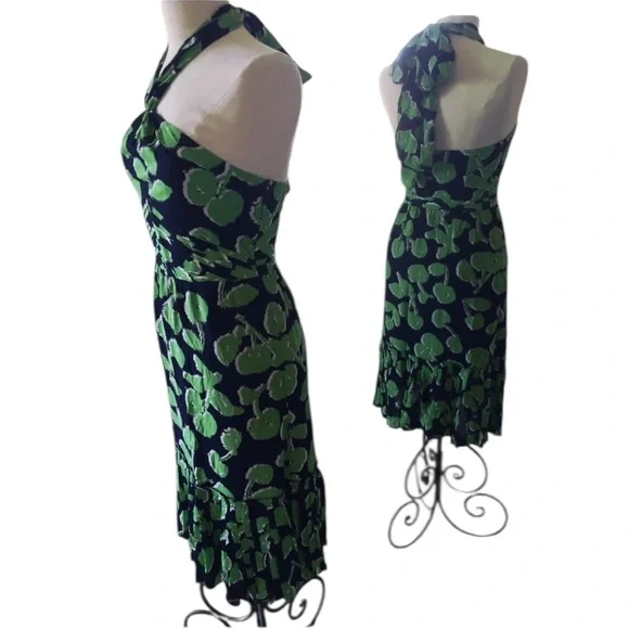 Tory Burch Eloriane Navy/Green Leaf Print Silk
Halter Dress Size 8 - Picture 13 of 14